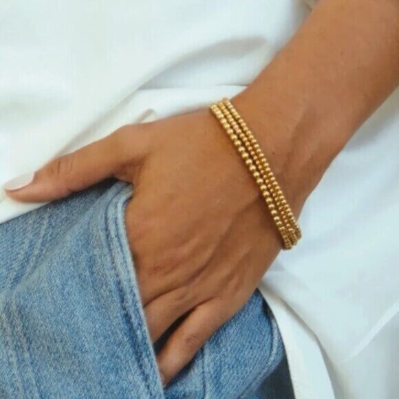 Waterproof Gold Bead Bracelets Set of 2 Stretch Stackable You Pick Sizes Jewelry - Picture 14 of 16